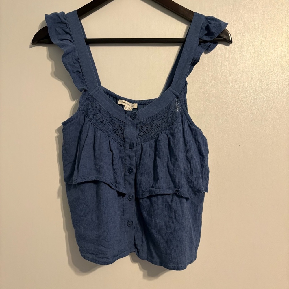 American Eagle Outfitters Navy Ruffle Tank Top